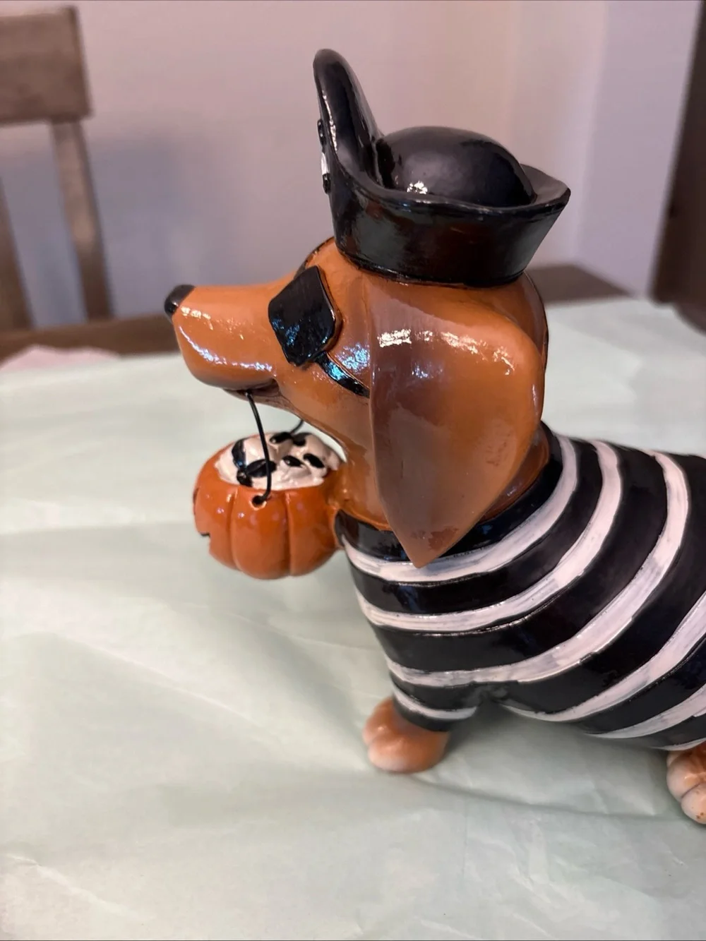 Halloween Pirate Dachshund Figurine - Orange and Black